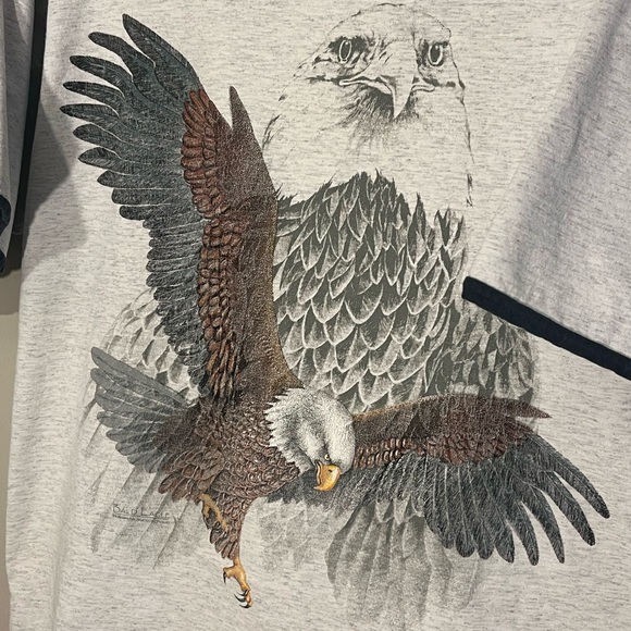 Vintage 90's Hazelwoods Size Large T Shirt Bald Eagle Made In USA Gray (G) - Picture 4 of 15